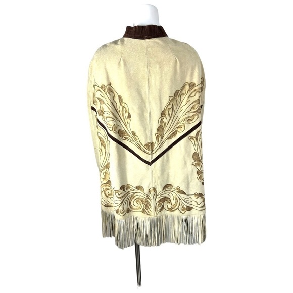 Suede Leather Vintage Cape Poncho Fringe Western - Picture 5 of 8